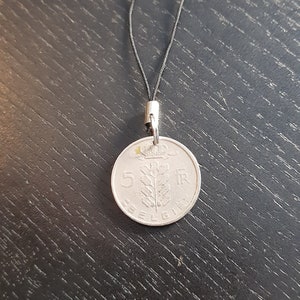 Keychain mobile phone charm coin Belgium 5 francs wheat