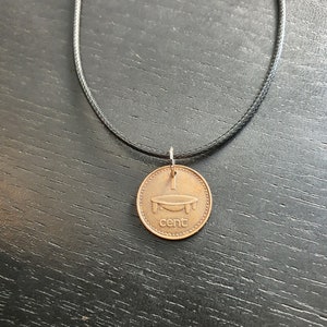 Necklace Coin Fiji Islands 1 Cent Tanoa Wooden Bowl Ceremonial 45 - 50 cm Leather Queen Elizabeth