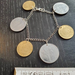 Coin Bracelet Italy 100 Lire 500 Lire 17 cm Silver Gold Upcycling