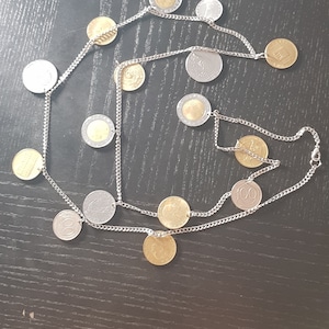 Huge coin chain for men Italy 80 cm with many coins Tribal - chain heavy gold/silver/bronze