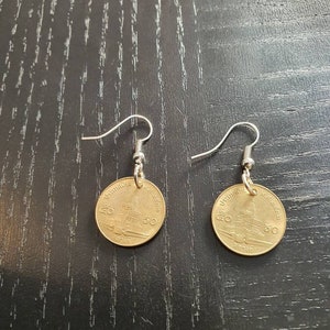 Coin Earrings Thailand 50 Satang Gold Colors 4.2 cm