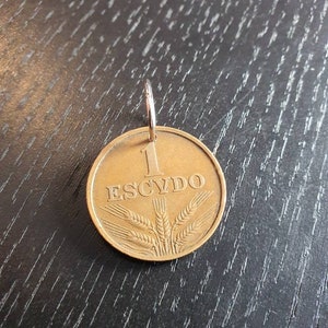 Pendant Coin Portugal 1 Escudo Escvdo Bronze Colored Wheat Grain