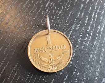 Pendant Coin Portugal 1 Escudo Escvdo Bronze Colored Wheat Grain