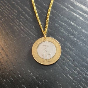 Necklace Coin India 10 Rupees 60cm Stainless Steel Genuine Coin Bicolor