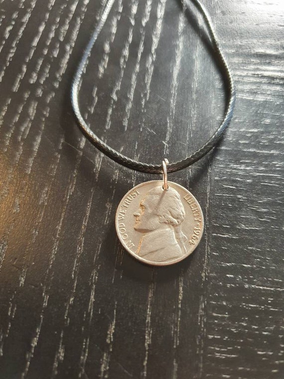 Necklace Coin USA 5 Cent 45 50 cm Leather In God we trust Liberty