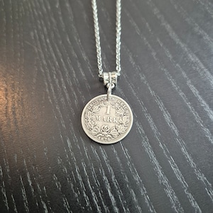 Silver pendant coin German Empire 1 Mark 1874 80 cm .835 silver real coin