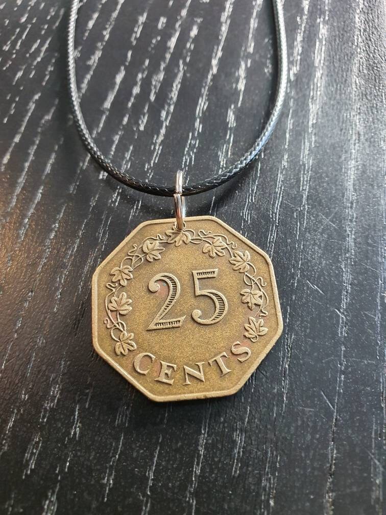 Münzkette Malta 25 Cent Leder 8 - eckig 45 - 50 cm