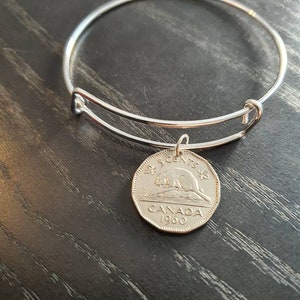 Bangle Coin Canada 5 Cents Silver Colored Beaver Queen Elizabeth the Second