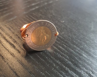Coin ring Albania 100 Lek bicolor real coin Teuta