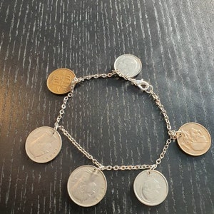 Bracelet Coin Belgique multicolore argent bronze upcycling pièces originales 18 cm