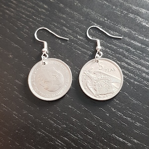 Earrings coin Spain 5 pesetas 1957 real coins