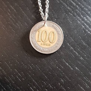 Necklace Coin Albania 100 Lek 60 cm Stainless Steel Genuine Coin Bicolor