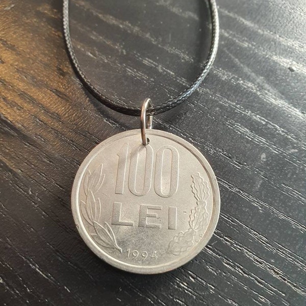 Halskette Münze Rumänien 100 Lei 45 - 50 cm Leder
