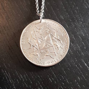 Necklace Medal Coin 1 Dollar New Zealand Commonwealth Games 1974 80 cm Huge pendant!