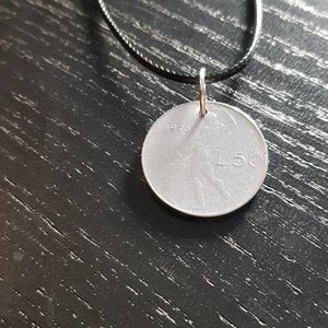 Collana Moneta Italia 50 Lire 45 - 50 cm Pelle Bigiotteria Upcycling UnisexGift Home DIY Minimalista Trend