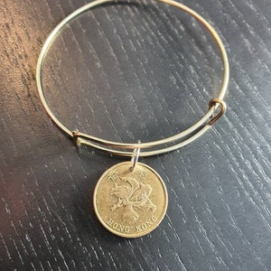 Bangle coin Hong Kong 50 cents flower real coin
