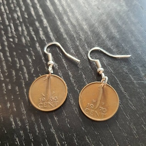 Earrings Coin Netherlands 1 Cent Queen Juliana Vintage