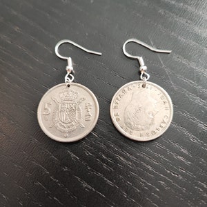 Earrings coin Spain 5 pesetas real coins