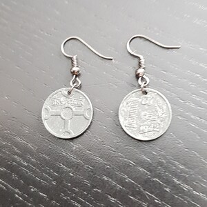 Earrings coin Netherlands 1 cent 1941 1942 real coins Zinc Black