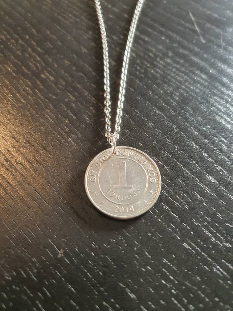 Necklace Coin Nicaragua 1 Cordoba 60cm Stainless Steel Genuine Coin