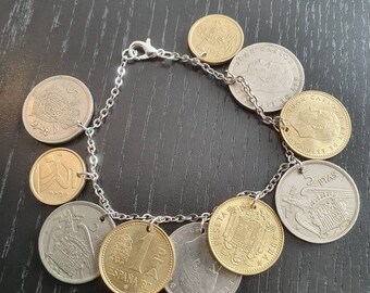 Coin Bracelet Spain 17 cm Upcycling Original Coins Women Men Heavy Bracelet Begging Bracelet