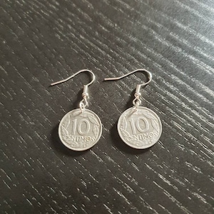 Earrings Coin Spain 10 Centimos Aluminium genuine coins