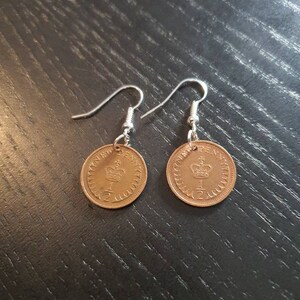 Earrings Coin Great Britain 0,5 1/2 Penny real coins Queen Elizabeth