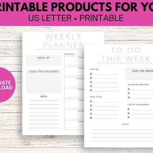 Printable To Do List | Instant download print at home planner pages | Weekly Planner | Daily Planner | Monthly Planner And Overview