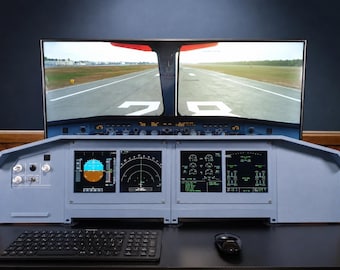Dual Monitor Flight Sim Desktop Cockpit | Modular Airbus Style Panel USB Plug & Play