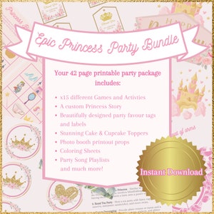 Princess Party DOWNLOADABLE BIRTHDAY KIT, Digital Party Theme Pack, Digital Party Theme Kit, Printable Party Theme Kits
