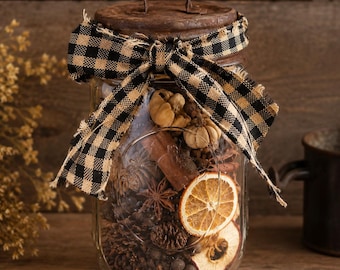 Primitive Fall Simmer Pot Mason Jar | Rustic Farmhouse Autumn Stovetop Potpourri Cozy Kitchen Gift