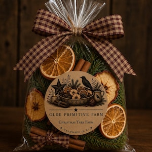 Primitive Christmas Potpourri | Dried Apples, Oranges, Pine, Cinnamon Sticks, Farmhouse Decor