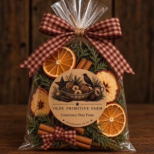 Primitive Christmas Potpourri | Dried Apples, Oranges, Pine, Cinnamon Sticks, Farmhouse Decor