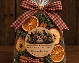 Primitive Christmas Potpourri | Dried Apples, Oranges, Pine, Cinnamon Sticks, Farmhouse Decor