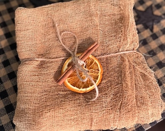 Coffee & Cinnamon Stained Primitive Cheesecloth 2 Yards | Rustic Grungy Aged Fabric for Crafting Decor