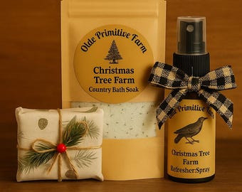 Christmas Tree Farm Primitive Gift Set – Bath Soak, Soap & Room Spray – Rustic Country Christmas