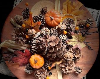 Halloween Primitive Rustic Potpourri Bowl Filler with Mini Wreath | Samhain Witch Cauldron Decor