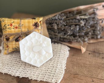 Lavender Goat Milk Soap 2-Pack: Handmade Bee Fabric Wrap & Exfoliating Bag