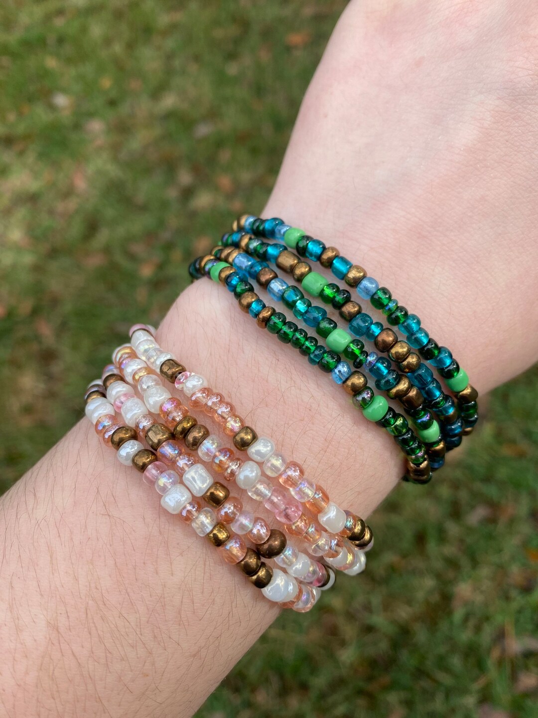 Waterproof Stretchy Beaded Bracelet, Stackable Beaded Bracelet, Seed Bead Bracelet, Green Seed