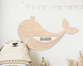 Gepersonaliseerde houten nachtlamp - walvis, babycadeau, geboorte, doopcadeau, kinderkamer, snooze light, babylampje, wandlamp