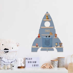Tonieregal - rocket personalized with name for 15 wooden figures and motif, christening gift, children's room, birthday