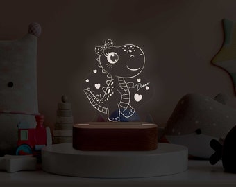 Personalisierte Nachtlampe aus Acryl - Dino, Babygeschenk, Geburt, Taufgeschenk, Kinderzimmer, Schlummerlicht, Nachttischlampe, Babylicht