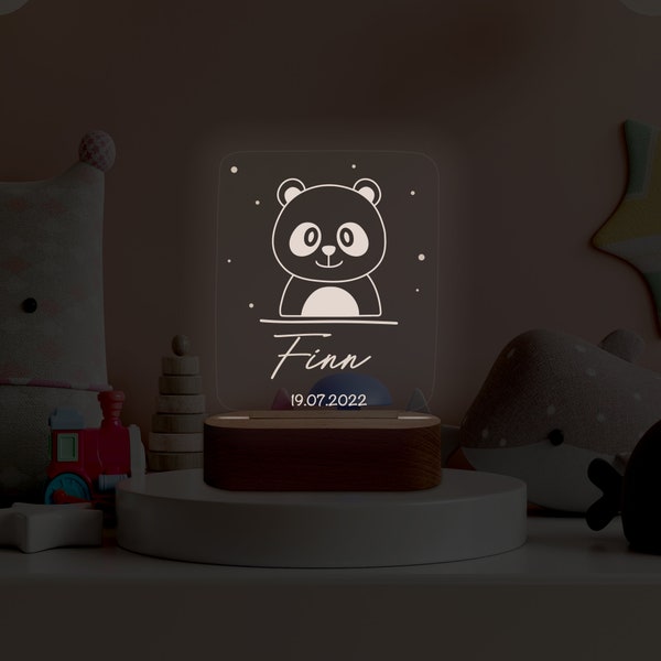 Lampe de nuit en acrylique personnalisée - Panda, Cadeau de bébé, Naissance, Cadeau de baptême, Chambre d’enfants, Lumière de sommeil, Lampe de chevet, Lampe de bébé