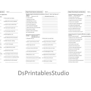 Simple Present Negative and Question Form Practice Printable