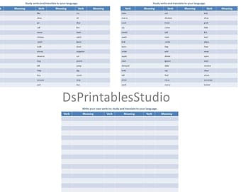 Verbs Sheet, Translate to your language