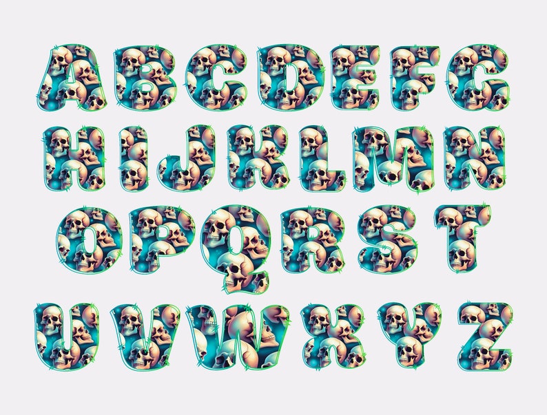 Skulls Alpha Doodle, Alphabet PNG, Letters PNG, Alphabet Doodle ...