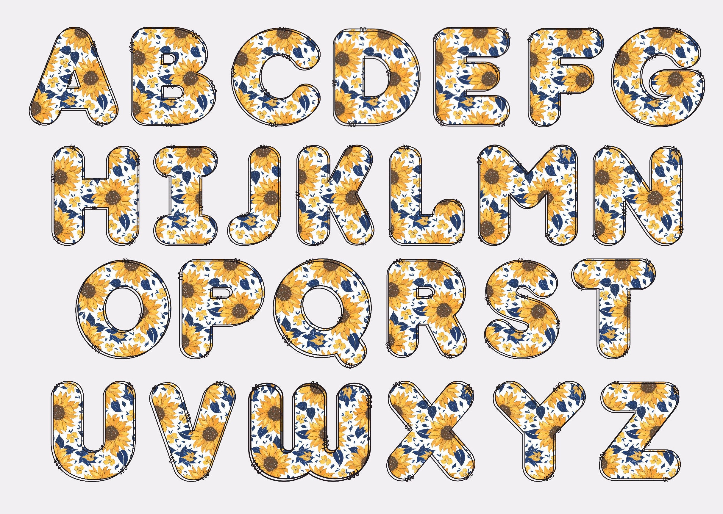 Sunflower Alphabet Letters PNG, Alphabet Doodle PNG, Letters Doodle PNG ...