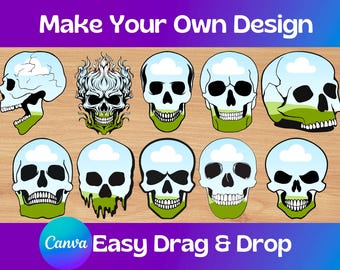 Fill Your Own Canva Template Frames, Halloween Skulls Canva Frames, Skulls Canva Templates, Canva Element Frames, Drag and Drop Photo