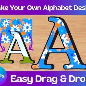 Canva Alphabet Template, Canva Frames, Easy Drag and Drop, Create your own Alphabet, Doodle, Letters, Numbers, Symbols, PNG, SVG, PDF