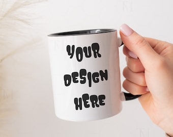 Black Handle Mug Mockup, White Mug With Black Handle, White Coffee Mug Mockup, 11oz Mug Mockup, White Ceramic Mug Mockup, Hand Mug Mockup
